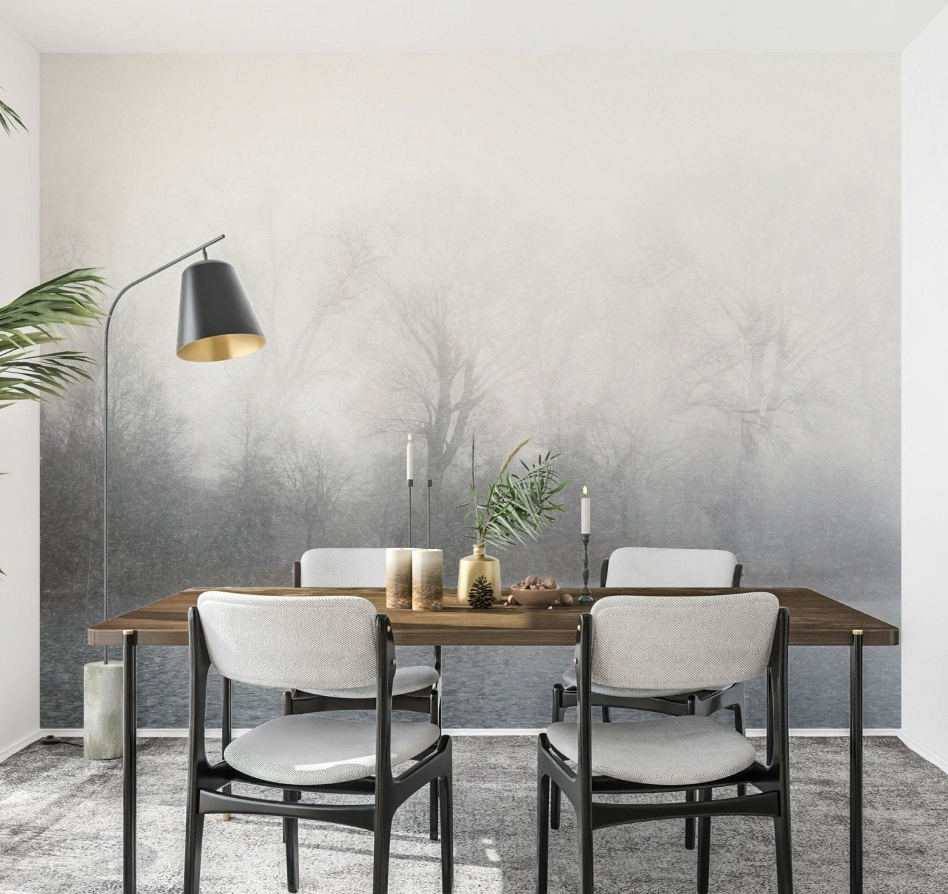 Airy Misty Lake's Edge Wall Mural in a bright guest suite., GD5667