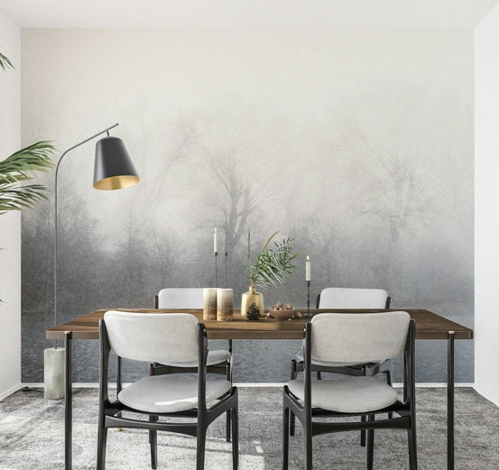Airy Misty Lake's Edge Wall Mural in a bright guest suite., GD5667