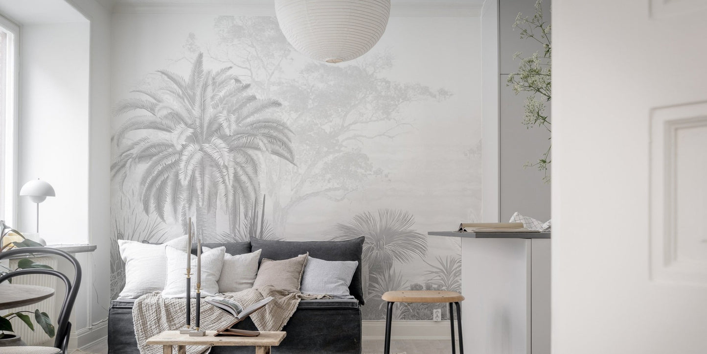Nature-inspired misty tropical mural
