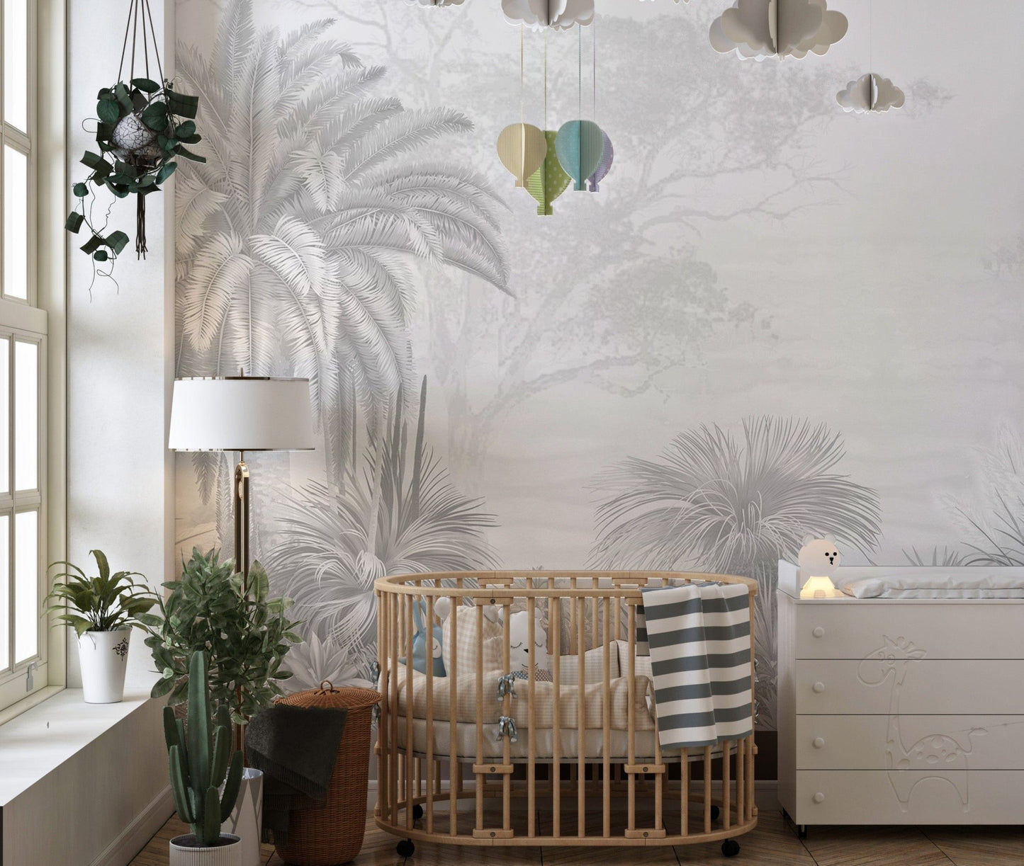 Subtle monochrome tropical mural
