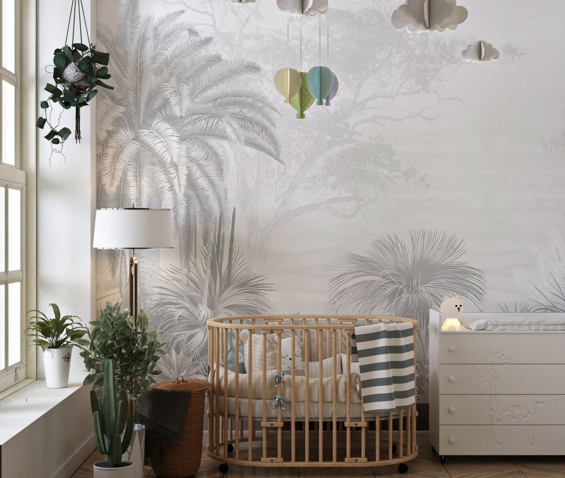 Subtle monochrome tropical mural
