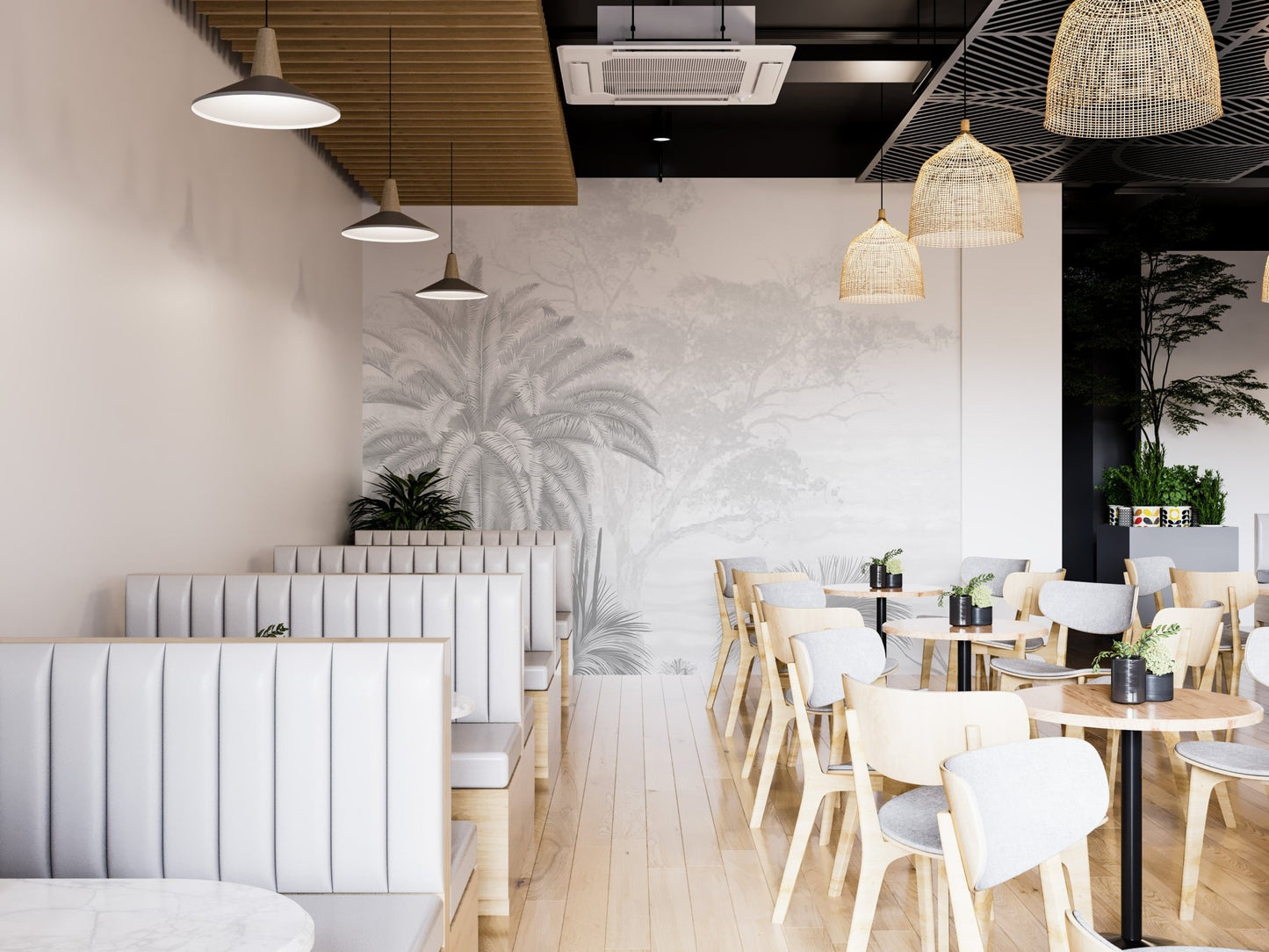 Misty monochrome tropical wallpaper
