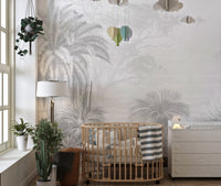 Subtle monochrome tropical mural
