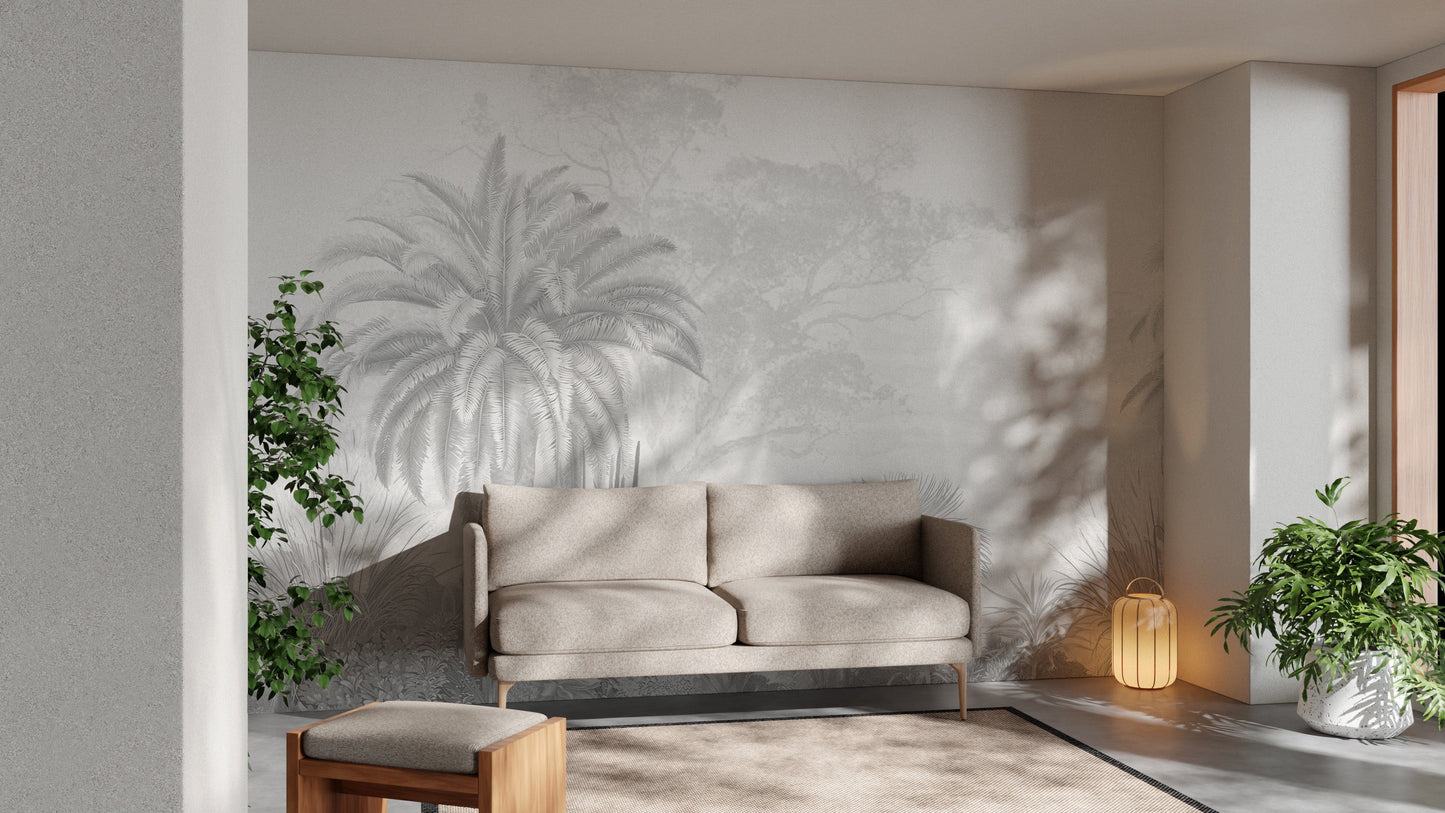 Serene misty tropical wallpaper print
