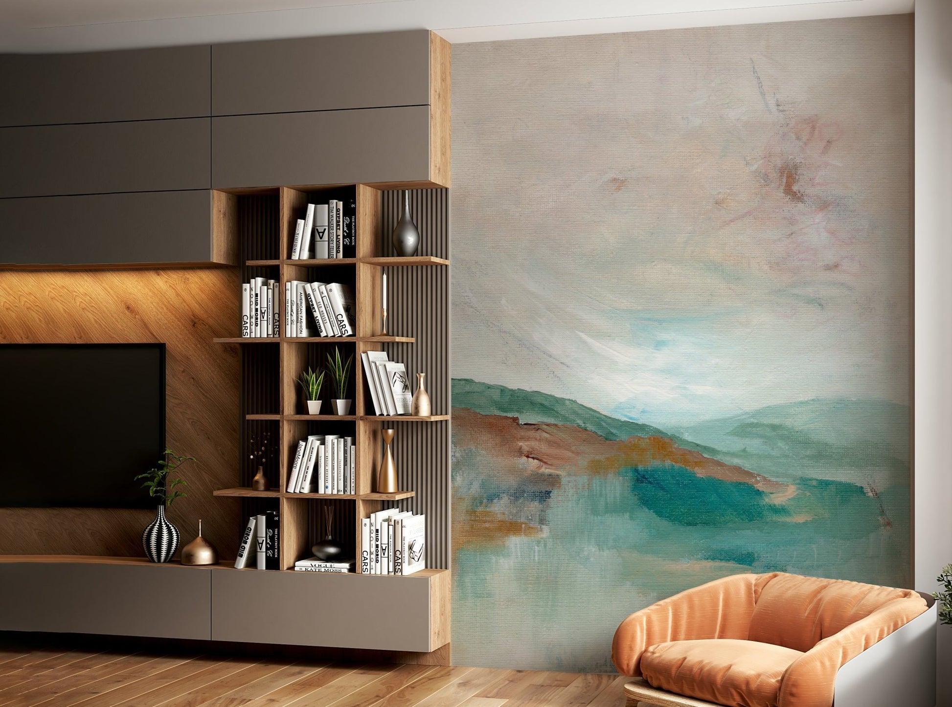 Gradient-toned mountain mural for modern walls, GD900