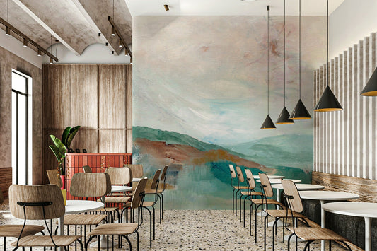 Misty Mountain Hues Wall Mural with soft peaks

