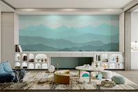 foggy mountain range mural for room

