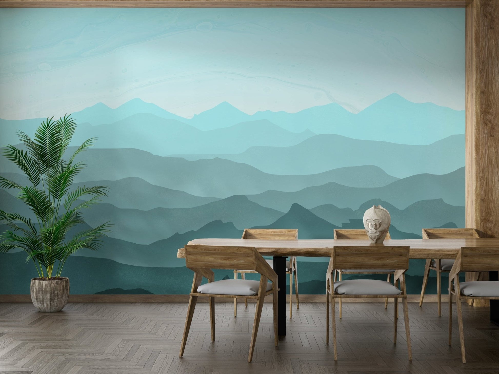 blue gradient mountain wall mural