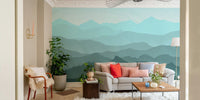 mountain mural with tree silhouette