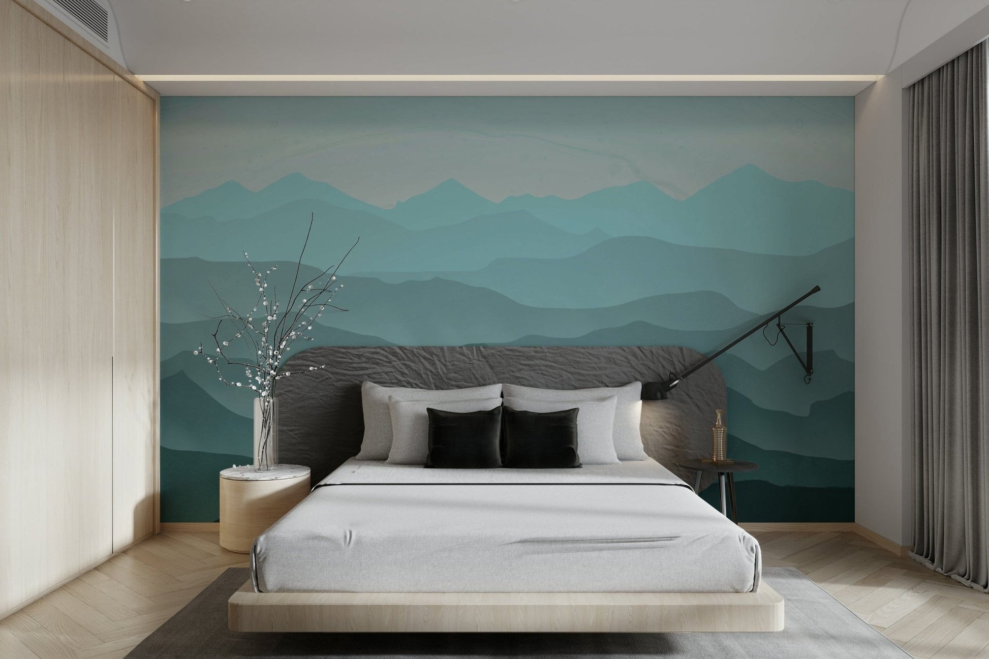 blue tone mountain wallpaper mural