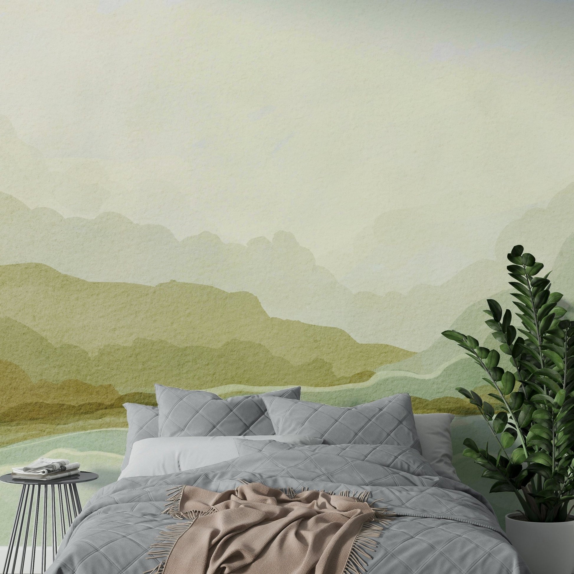 Serene and bold mountain mural for living rooms

