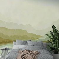 Serene and bold mountain mural for living rooms

