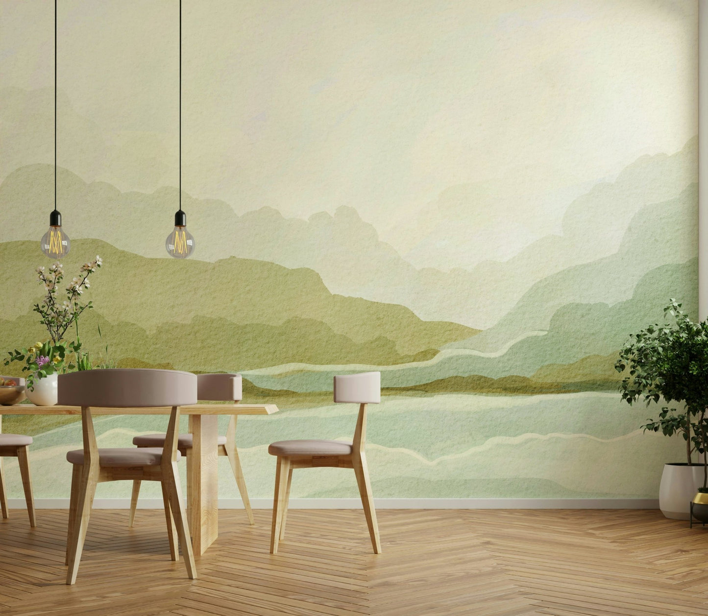 Layered peak mural for nature-inspired interiors


