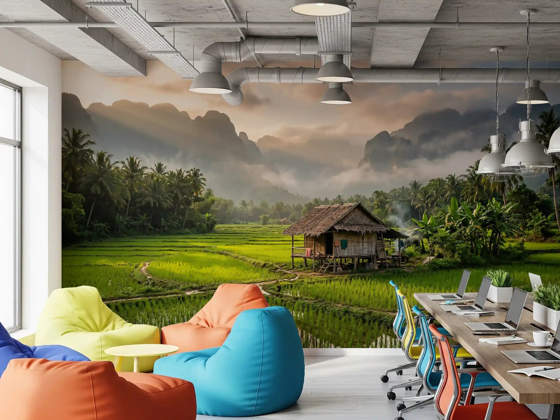 Office showcasing the Rice Fields wall mural natural view.GD9463