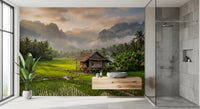 Traditional wooden hut in the Rice Fields wall mural landscape detail.GD9463