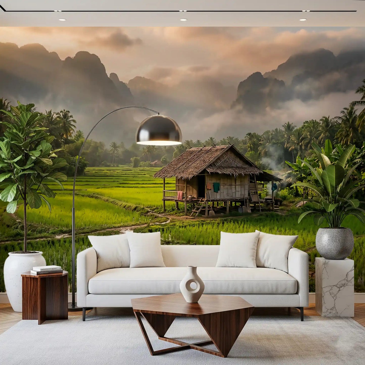 Towering limestone peaks in the Rice Fields wall mural scenery horizon.GD9463