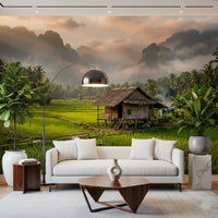 Towering limestone peaks in the Rice Fields wall mural scenery horizon.GD9463