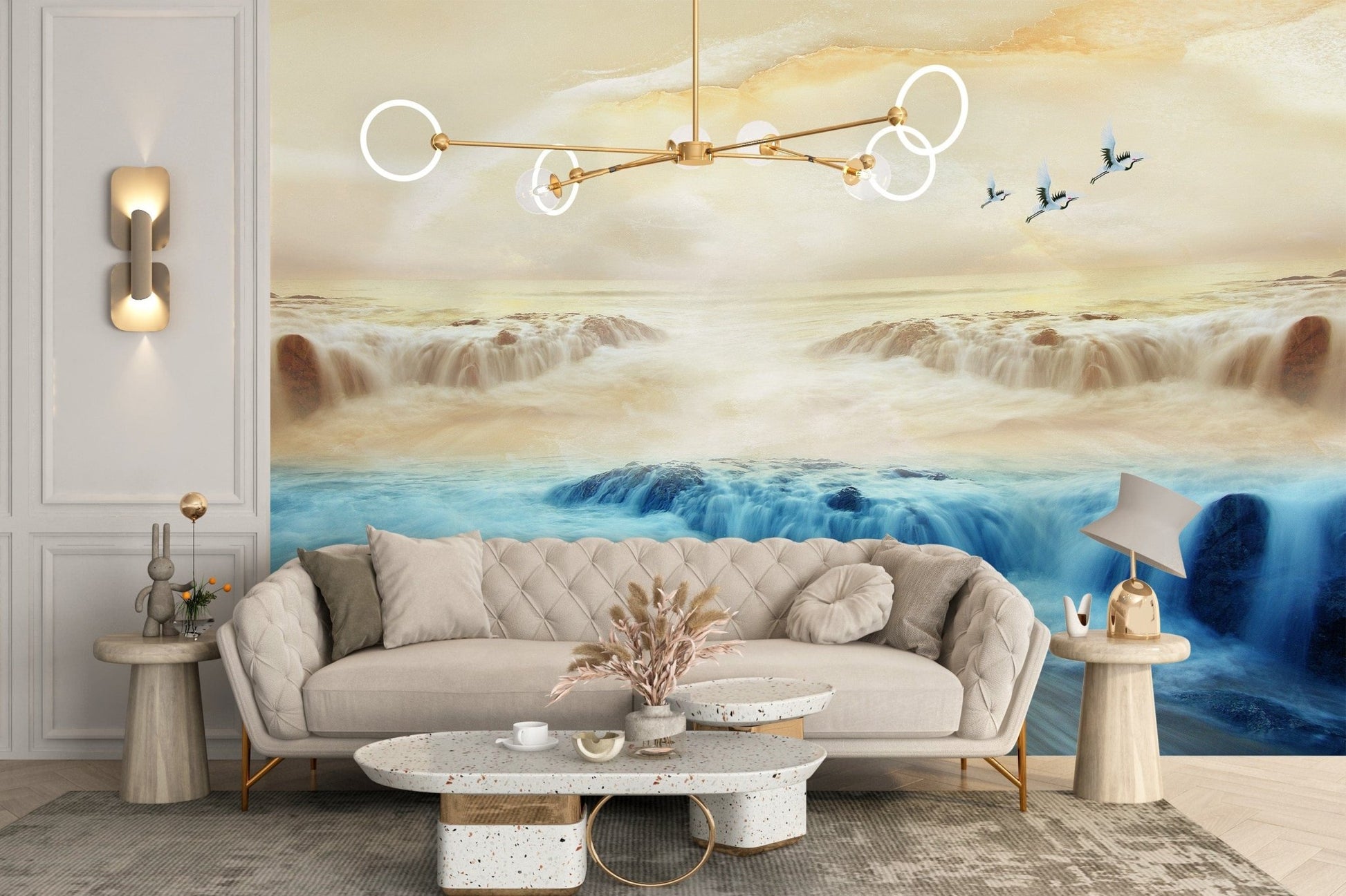 Peel and Stick Misty Mountains Crane Mural B195
