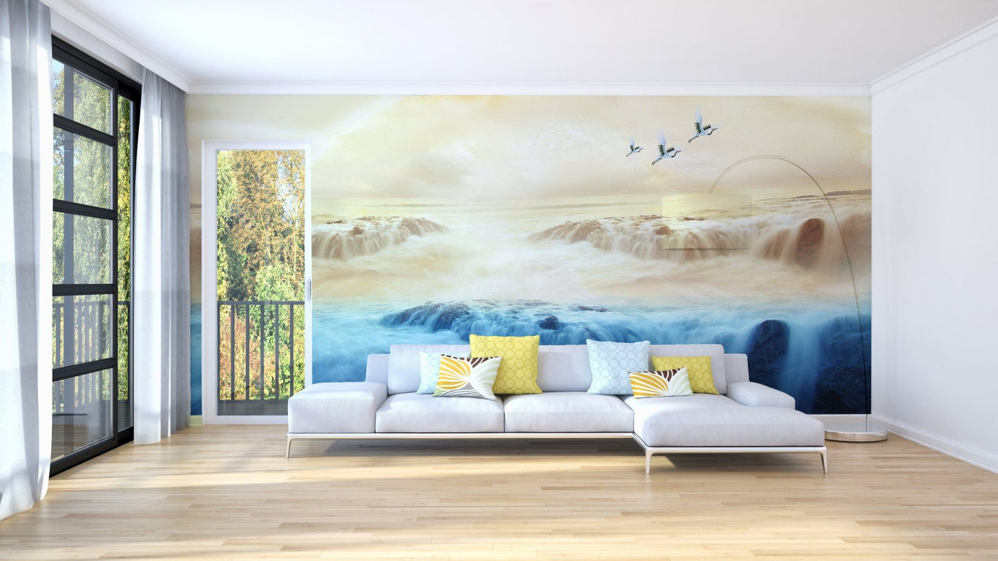 Misty Mountain Peel and Stick Crane Mural Design B195

