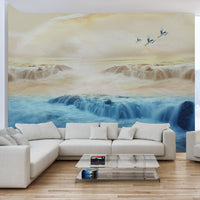 Flock of Cranes Over Misty Mountains Wall Mural B195
