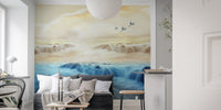 Sunrise Over Misty Mountains with Cranes Mural B195