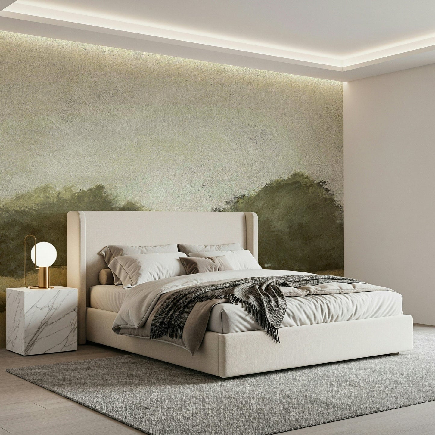 A contemplative gentle fog wallpaper mural for a feature wall.