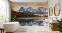 Autumn Reflections wall mural for bathroom with misty mountain scenery, GD9306
