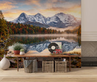 Misty Peaks mural with warm autumn colors and soft atmospheric depth, GD9306