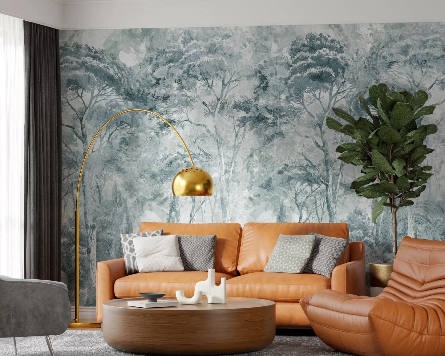 Misty Pine Forest wall mural with tall trees and a hazy scenic finish