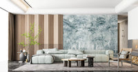 Cool forest layers define Misty Pine Forest wall mural with calm depth