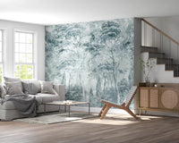 Hallway wall using Misty Pine Forest wall mural and misty forest depth