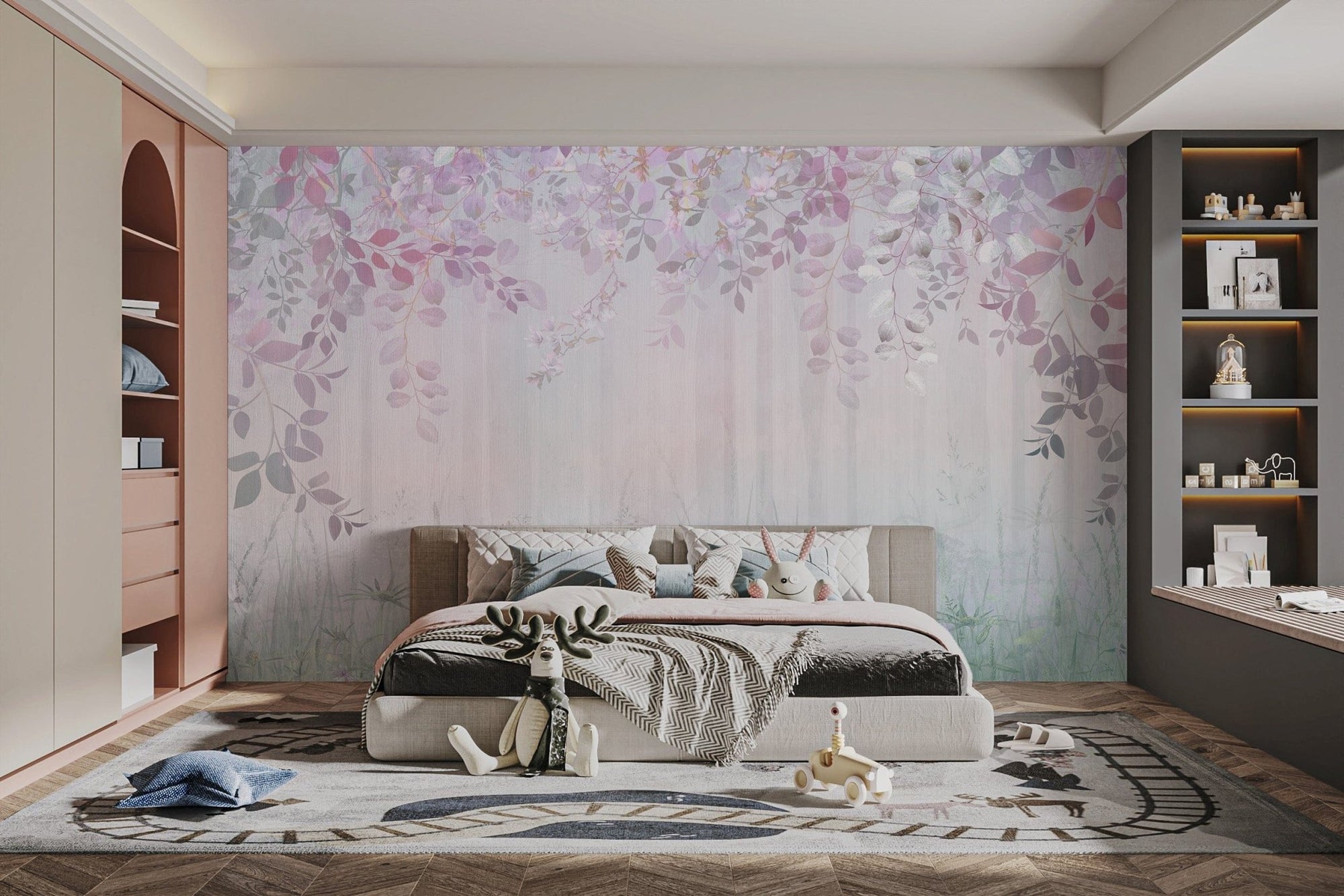 Enchanting misty purple forest mural C564
