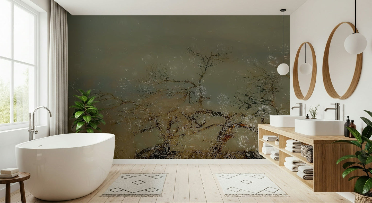 A tranquil subtle water wall mural for contemplative decor.