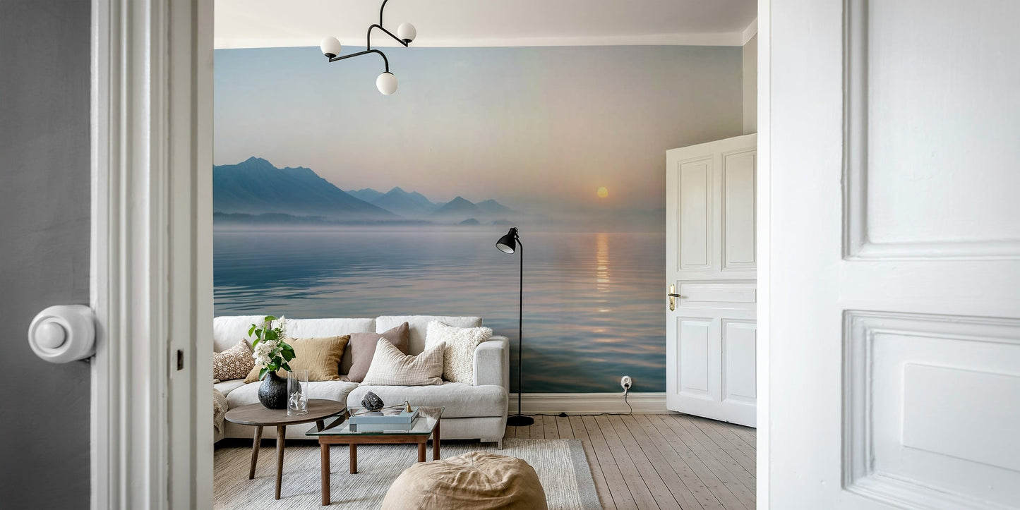 No clear path is visible, just the hazy forest.

