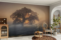 The mural gives a feeling of being in a quiet, natural place.


