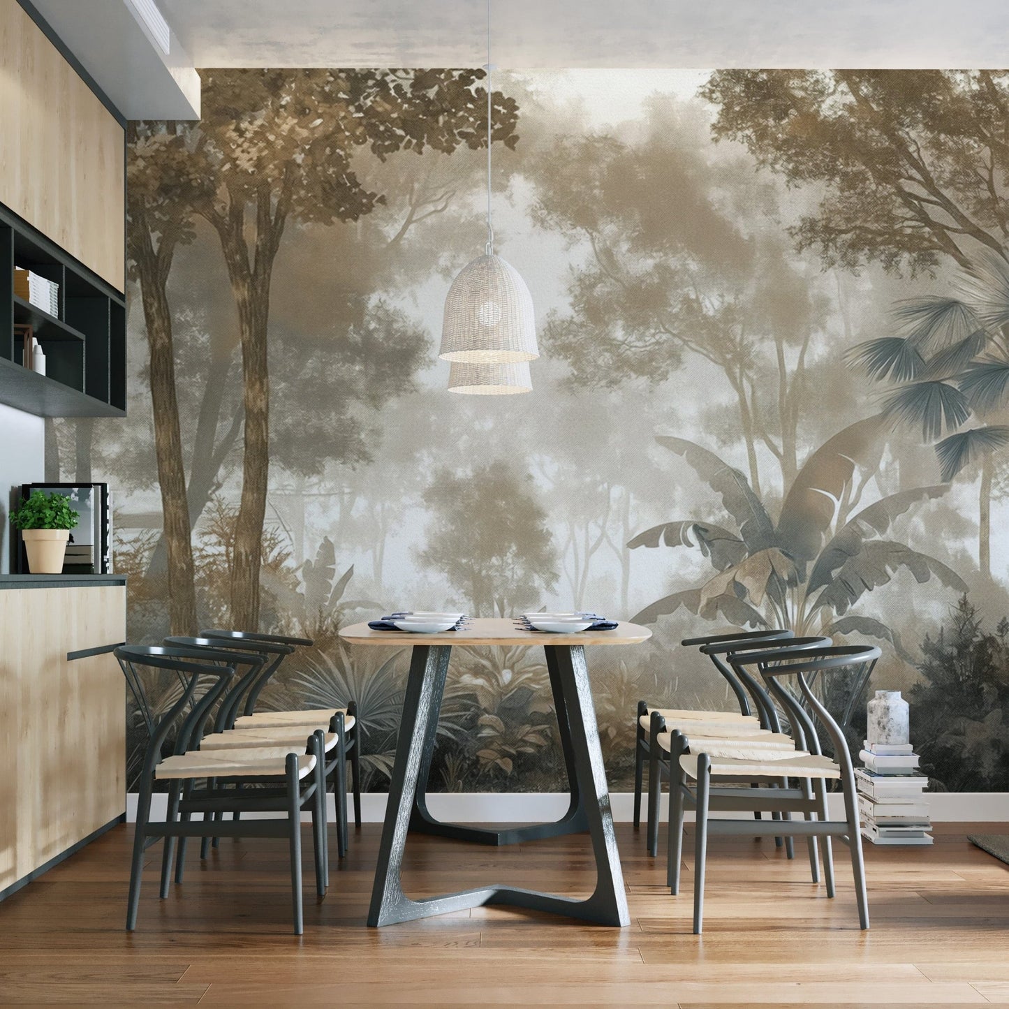 Calm misty tropical forest wallpaper
