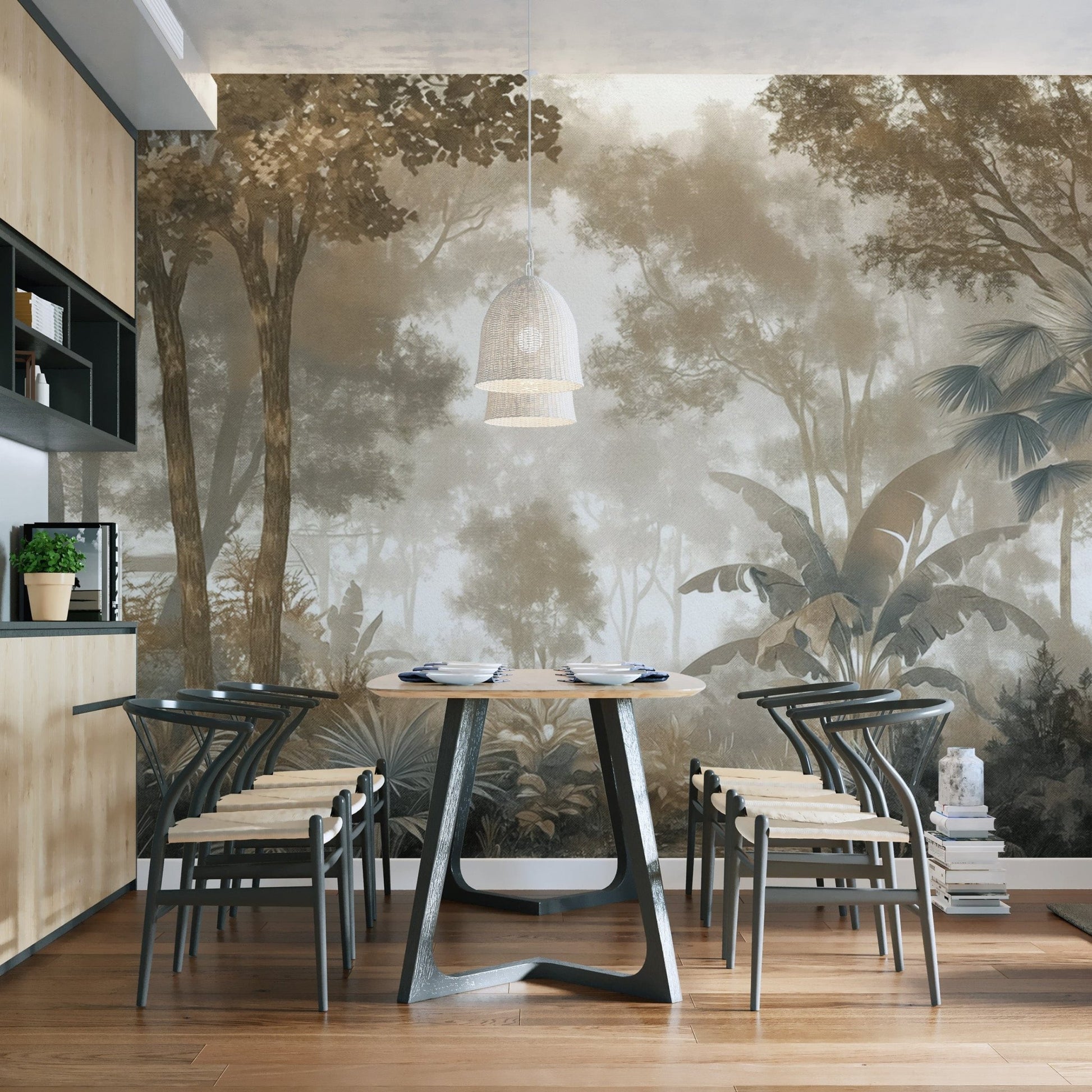 Calm misty tropical forest wallpaper
