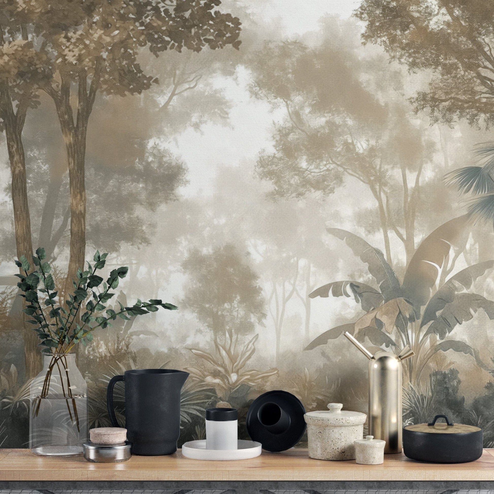 Dense tropical foliage wall design
