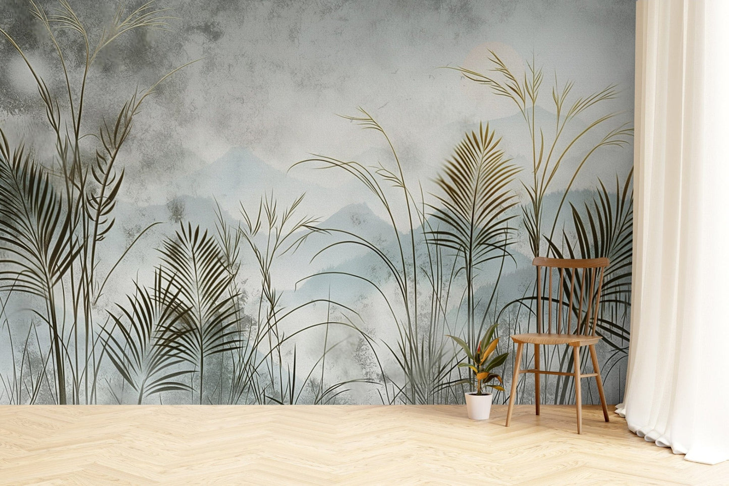 Tropical misty grass wallpaper pattern
