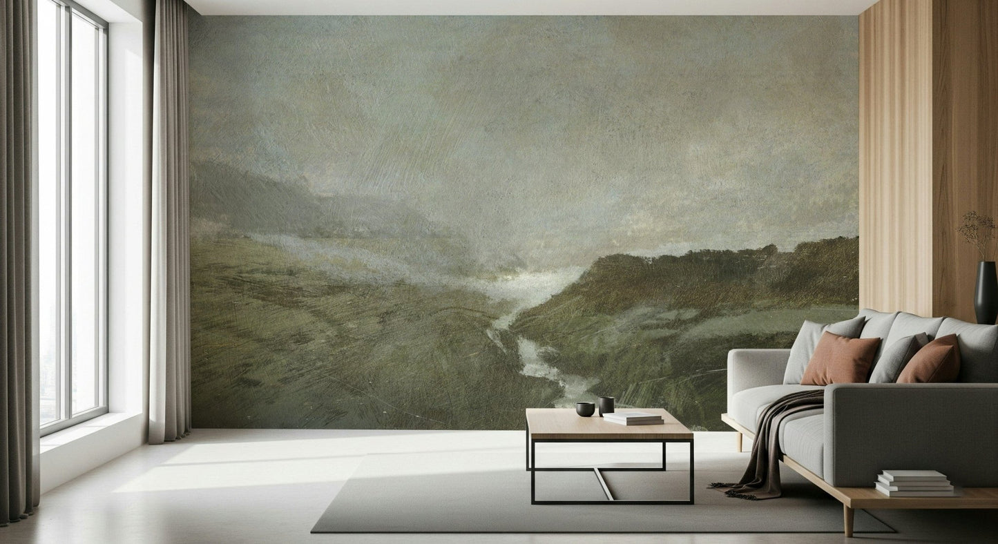 A graceful subtle pattern wall mural in cool, natural tones.