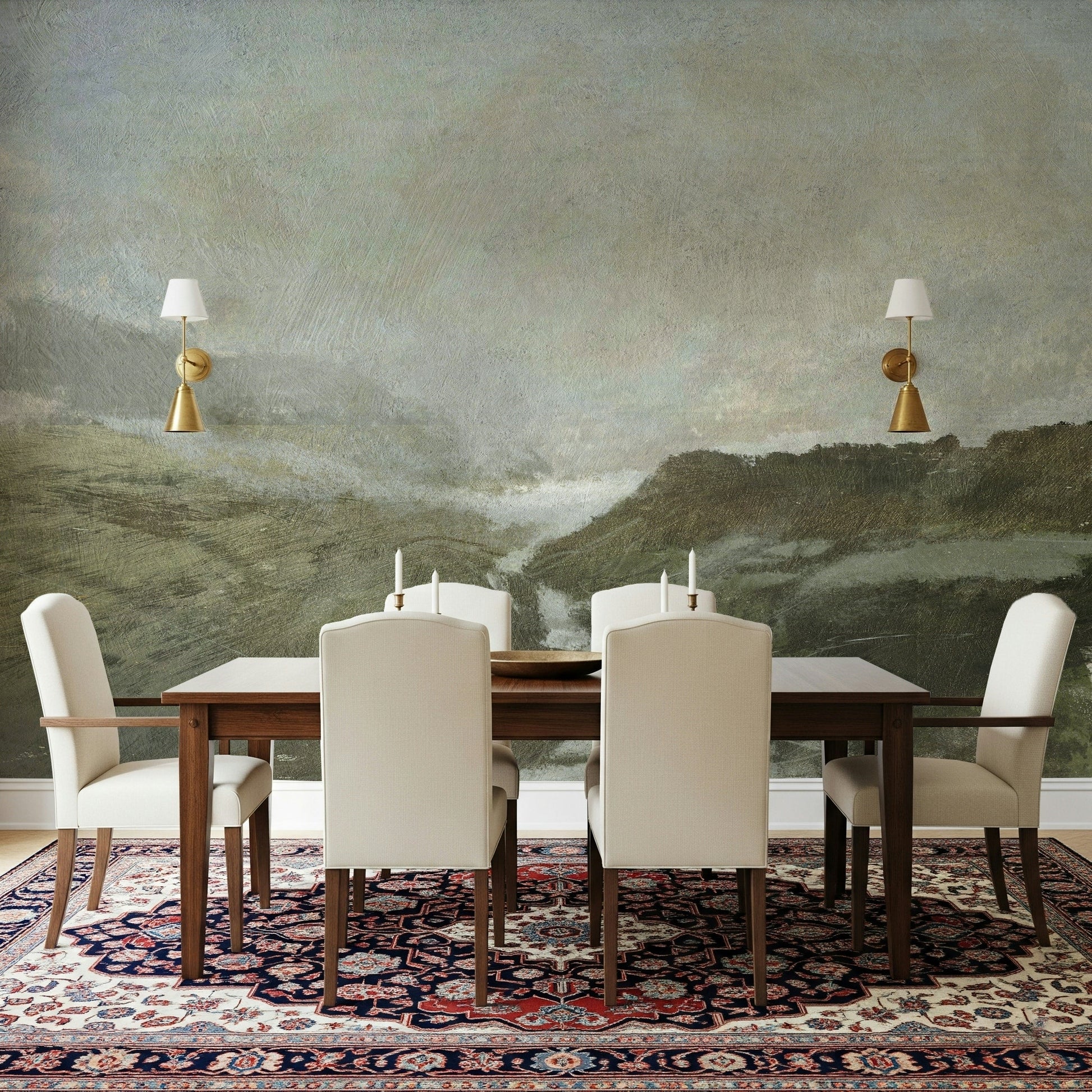 An artistic soft focus vista mural on scenic wallpaper.