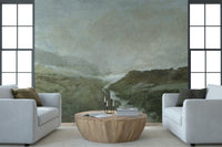 A calming serene view wallpaper mural that defines a space.