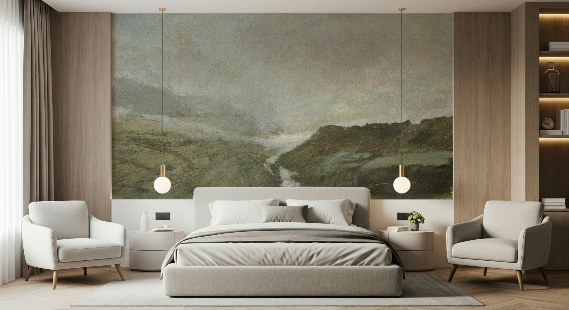 A contemplative gentle design wallpaper mural for a feature wall.