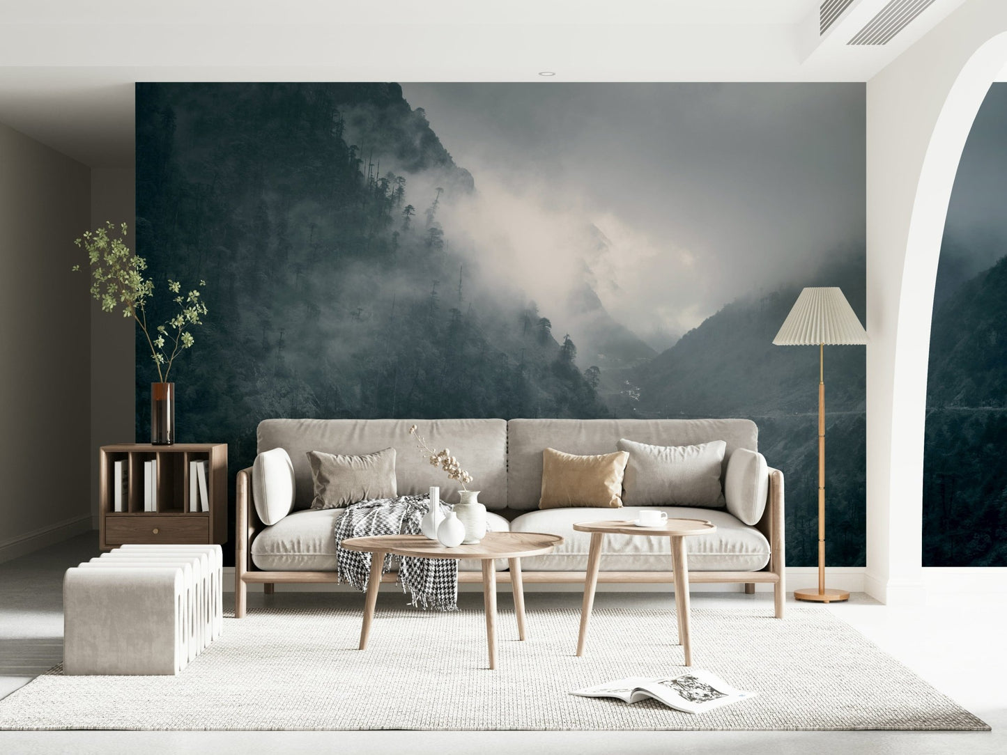 Enigmatic, dense hillside mural, presenting the Misty Woodland Cascade.