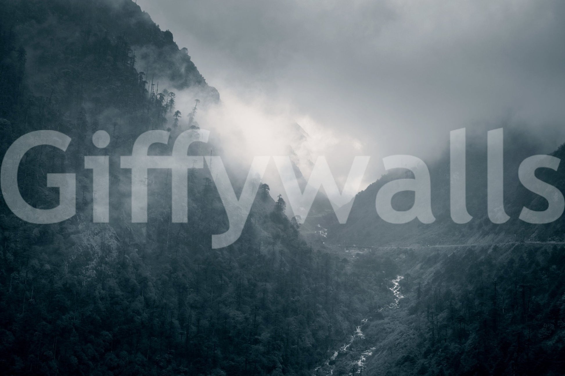 Towering slopes with pines wallpaper, capture the Misty Woodland Cascade feeling.