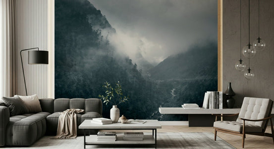 Dramatic, deep forest stream wallpaper for Misty Woodland Cascade., GD6933