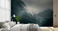 Gray fog and remote waterway wallpaper featuring Misty Woodland Cascade theme.