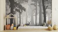 Tranquil misty forest wall design
