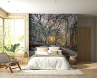 Nature-inspired forest wall mural in a contemporary home.