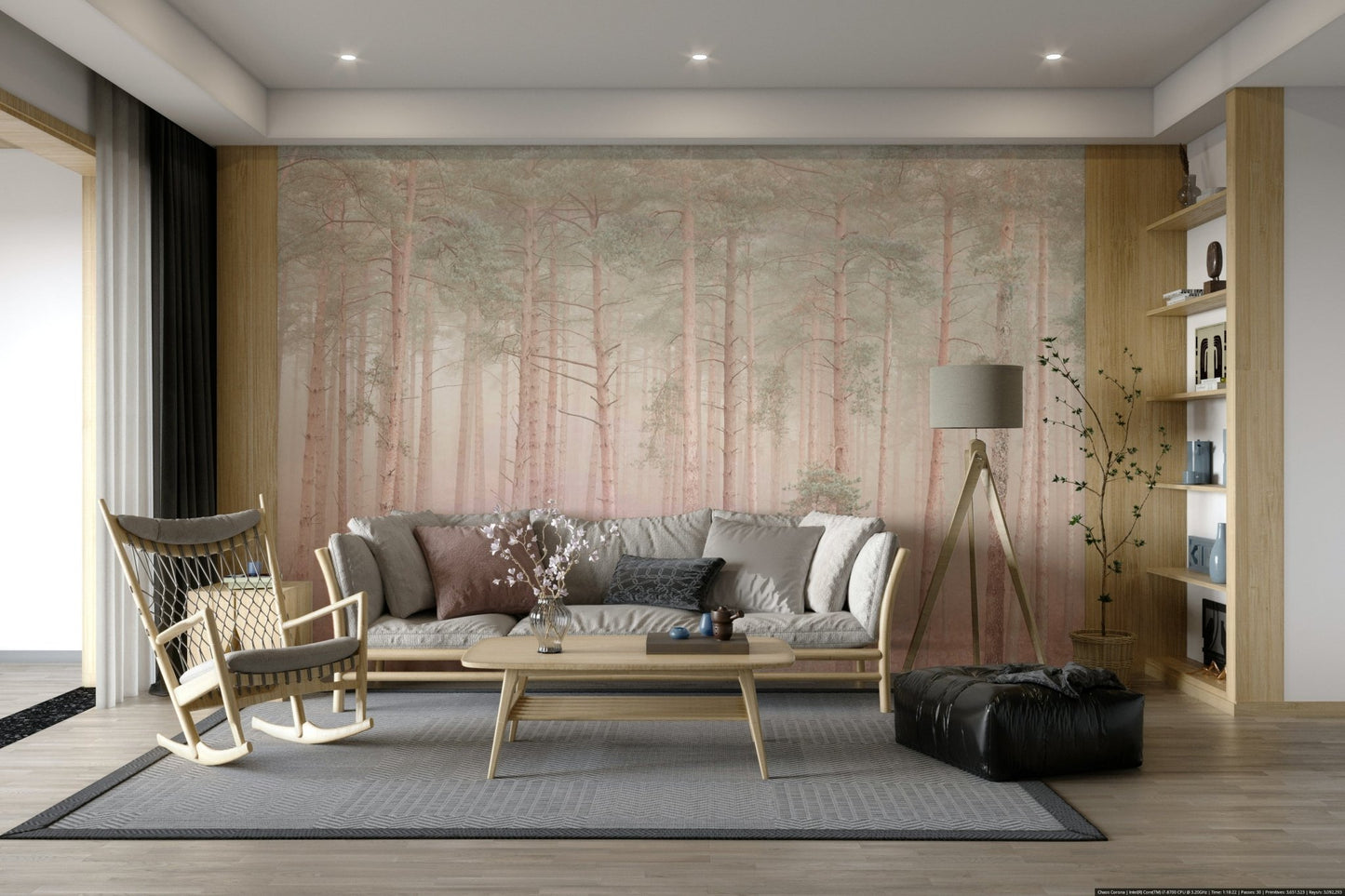 The trees and forest floor are a central focus of the image.

